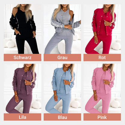 Dreiteiliges Set aus Baseballjacke und -hose für Damen