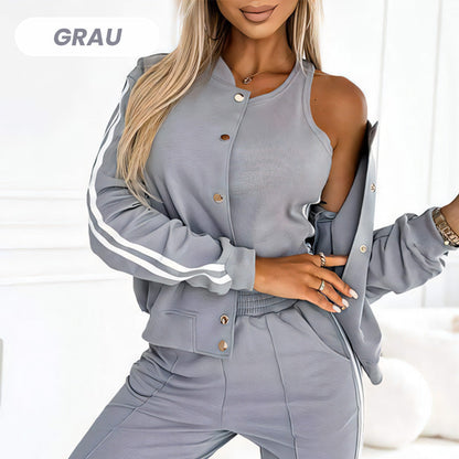 Dreiteiliges Set aus Baseballjacke und -hose für Damen