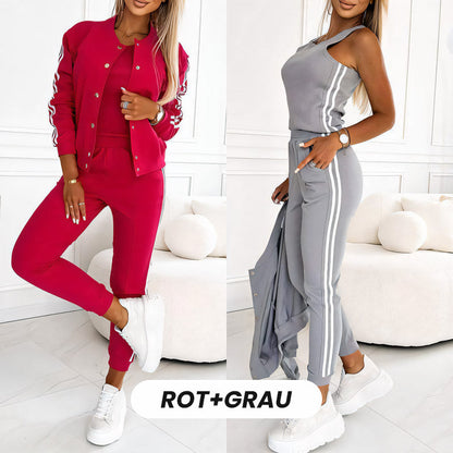 Dreiteiliges Set aus Baseballjacke und -hose für Damen