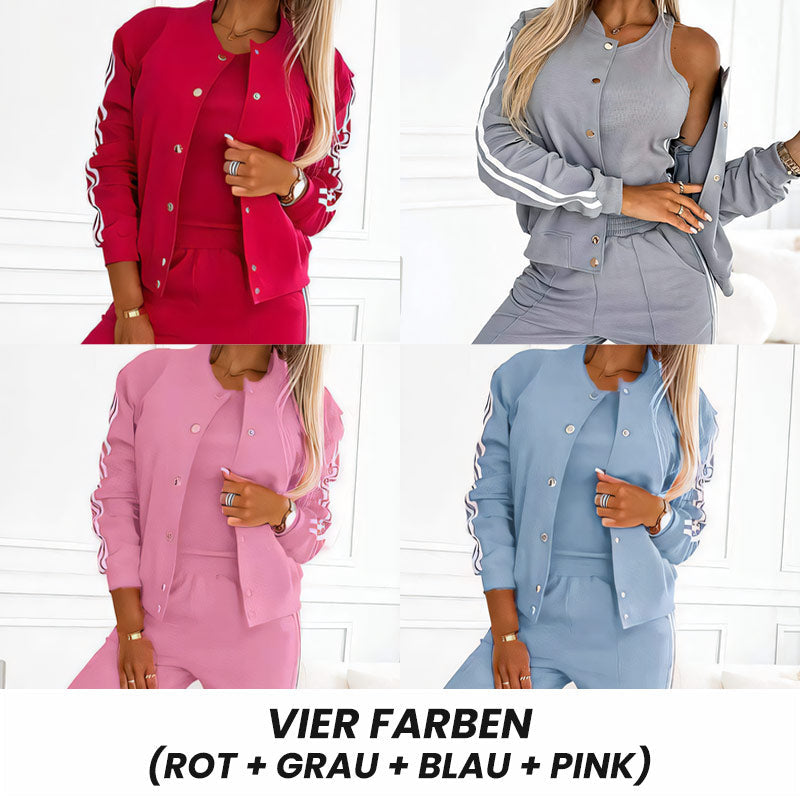 Dreiteiliges Set aus Baseballjacke und -hose für Damen