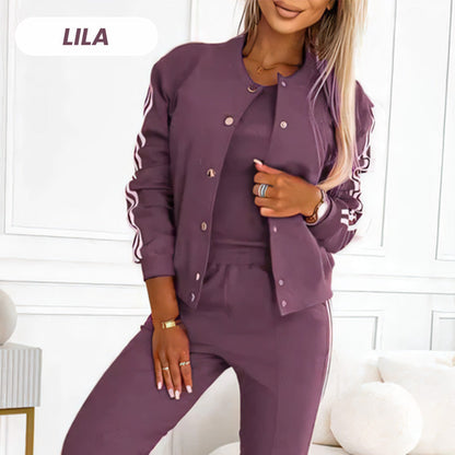 Dreiteiliges Set aus Baseballjacke und -hose für Damen