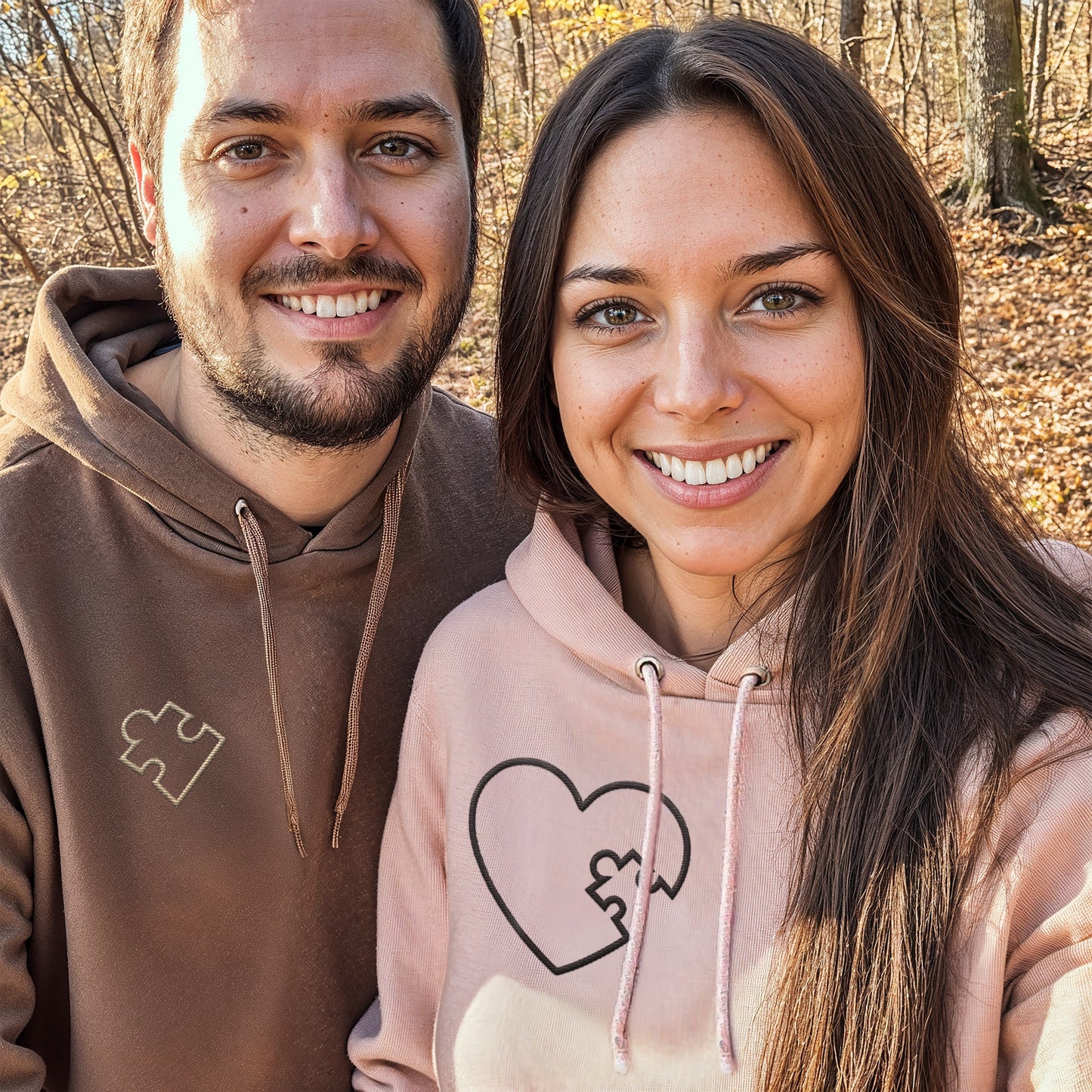 Personalisierte Kapuzenpullover Mit Stickerei – Herz-Puzzle-Design für Sie & Ihn